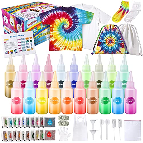 UNGLINGA Batikfarben Set Tie Dye Kit 20 Farben zum Färben von Stoff T-shirt Socken Beutel, Kreative Bastelspiele Tie Dye für Kinder und Erwachsene, Alles-in-Einem Set für Geburtstage und Partei von UNGLINGA