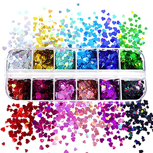 MISHITI 12 Gitter/Box Holographische Glitter Liebe Herzform Epoxidharz Füllung Pailletten von MISHITI