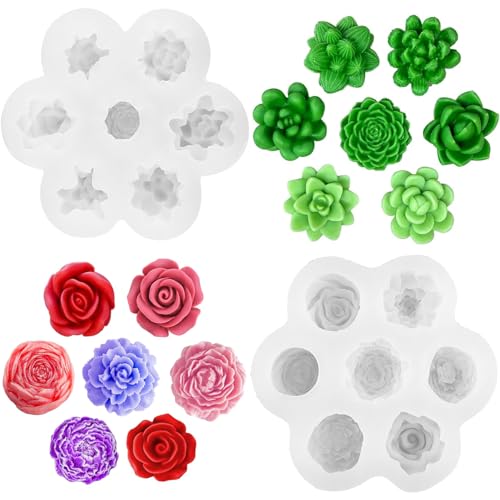 UNIANE 14 Stück Silikonform Sukkulenten,silikonform blumen,3D Kerzenform Blumen,kerzen silikonformen,Silikonformen Gießformen für die Herstellung von handgefertigten Duftkerzen,Seifen,Schokolade von UNIANE