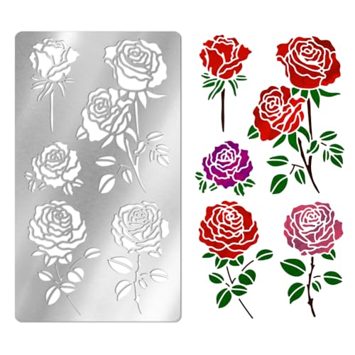UNICRAFTALE 1 x Rosen-Metall-Schablone, Blumenschablonen, Zeichenschablonen, Edelstahl, Malschablonen, wiederverwendbare Blumenschablone zum Malen auf Wand, Leinwand, Holz, Handwerk, Möbelpapier von UNICRAFTALE