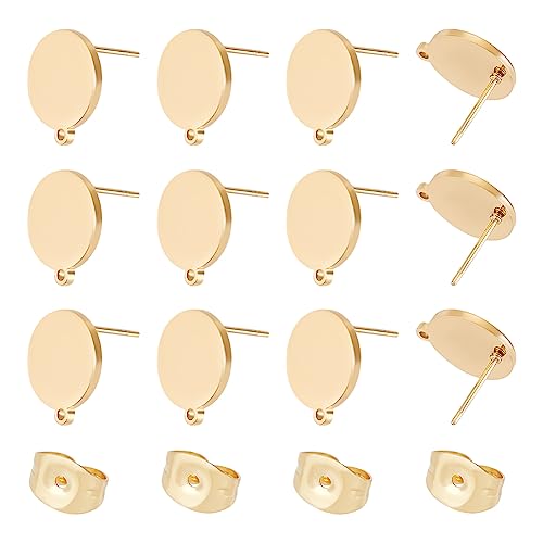 UNICRAFTALE 10 Paar 304 Edelstahl Ohrstecker Mit Ohrring Verschlüssen Goldener Hypoallergener Ohrstecker Horizontale Schlaufen Flache Runde Ohrstecker Für Die DIY Schmuckherstellung von UNICRAFTALE