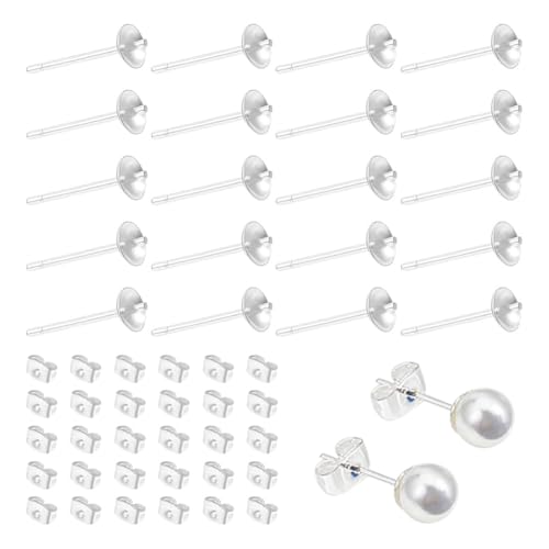 UNICRAFTALE 10 Paar 925 Sterlingsilber Ohrstecker Flache Ohrsteckerablage Silbernem Polster 4mm Metallrohling Ohrstecker Mit 30 Stück Ohrmuttern Für Die Herstellung von DIY Ohrringen Und Schmuck von UNICRAFTALE