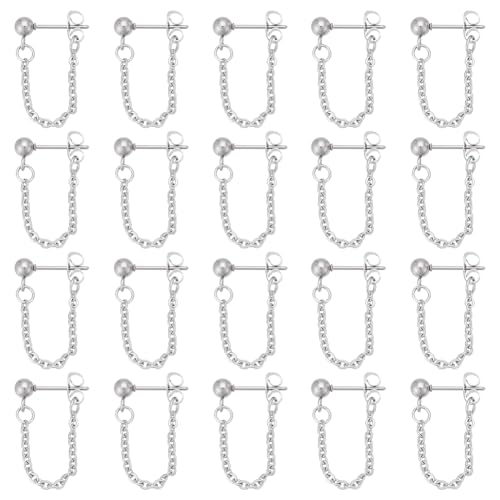 UNICRAFTALE 10 Paar Edelstahl Kugelohrringe Mit Kettenkugeln Ohrstecker Baumelnde Ohrringe Metallkugel Ohrstecker Mit Ohrmutter Ohrringe Für Frauen Geschenke DIY Schmuckherstellung von UNICRAFTALE