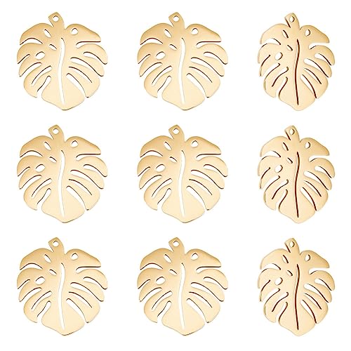 UNICRAFTALE 10 STK 24mm Goldene 201 Edelstahl Tropische Blatt Charms Flach Monstera Blätter Anhänger Tropfen Baumelnde Ohrringe Charms Metall Herbst Pflanzen Charm Für DIY Armband Schmuckherstellung von UNICRAFTALE