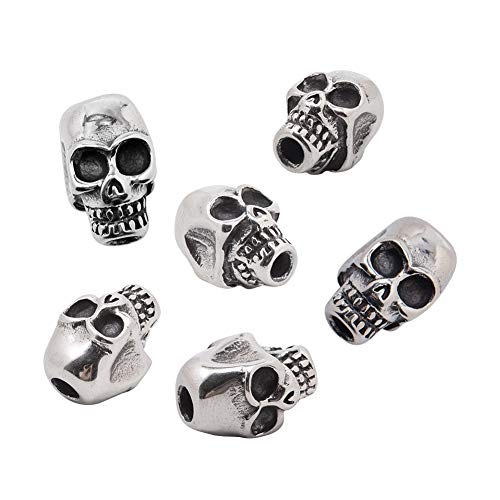 UNICRAFTALE 10 Stk Edelstahl Schädel Perlen Antik Silber Europäische Perlen Metall Schädel Zwischenperlen Halloween Skeleton Perlen für DIY Armbänder Halsketten Schmuckherstellung Loch: 3mm von UNICRAFTALE
