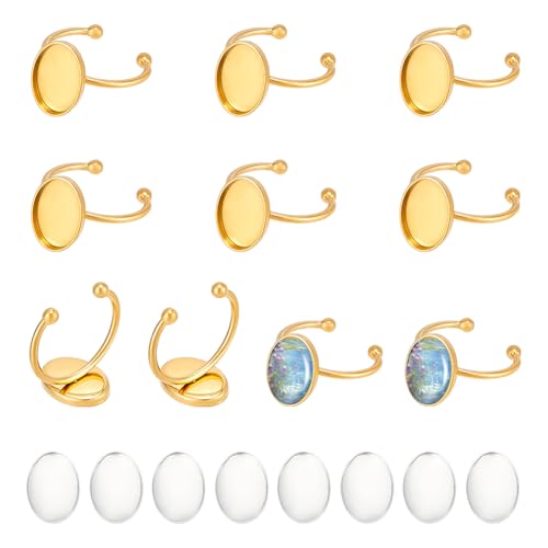 UNICRAFTALE 10 Set 18 Karat Vergoldete Ringrohlinge Verstellbare Offene Manschettenringe Edelstahl Ringfassungsrohlinge Oval Cabochon Tablett Flaches Pad Ringkomponenten Für Die Ringschmuckherstellung UNICRAFTALE 10 Set 18 Karat Vergoldete Ringrohlinge Verstellbare Offene Manschettenringe Edelstahl Ringfassungsrohlinge Oval Cabochon Tablett Flaches Pad Ringkomponenten Für Die Ringschmuckherstellung von UNICRAFTALE