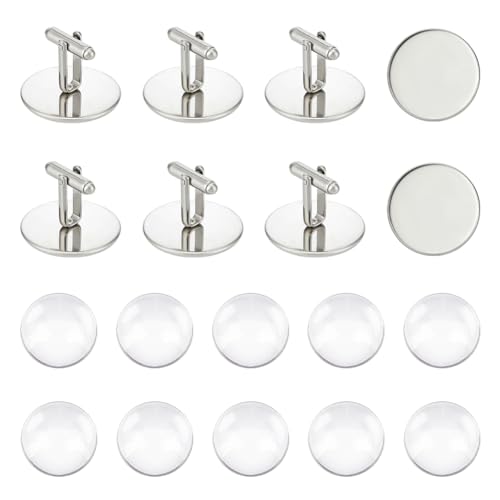 UNICRAFTALE 10 Sets 25mm Blanko Manschettenknopf Set 304 Edelstahl Manschettenknöpfe Runde Cabochons Tablett Lünette Manschettenknopf Rohlinge Für Bekleidungsaccessoires Kleidungsknöpfen Herstellung von UNICRAFTALE