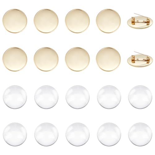 UNICRAFTALE 10 Sets 25mm Flache Runde Broschennadeln Mit Glascabochons 304 Edelstahl Brosche Lünetten Goldene DIY Brosche Für Abzeichen Anstecknadeln Namensschilder DIY Schmuckherstellung von UNICRAFTALE