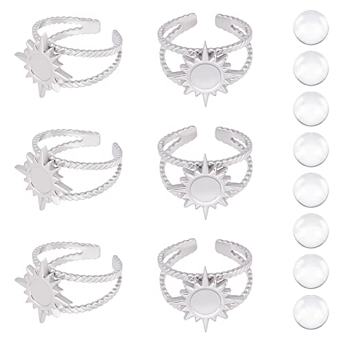 UNICRAFTALE 10 Sets DIY Sonnen Fingerring Kits 304 Edelstahl Fingerring Mit Offenen Manschetten Emaille Fassungen Mit Glas Cabochons Metall Fingerringe Für Die Schmuckherstellung von Frauen von UNICRAFTALE