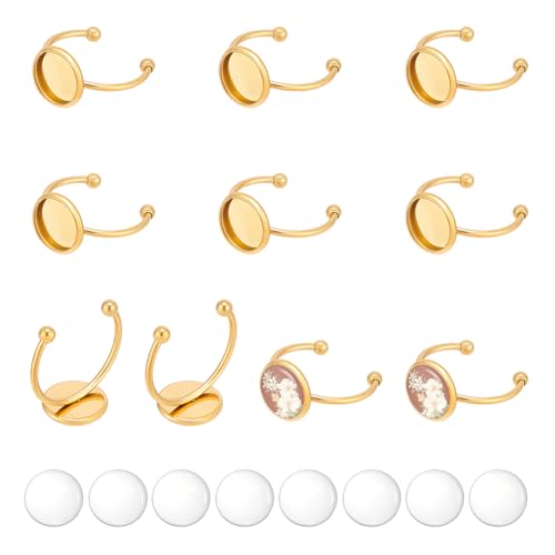 UNICRAFTALE 10 Sets blanko Kuppel-Fingerringe aus Edelstahl, goldfarben, flache Pad-Ring-Komponenten, Schmuckherstellung, Cabochon-Tablett, 10 mm, offene Manschette, Lünette, flache Basis, Ringe von UNICRAFTALE