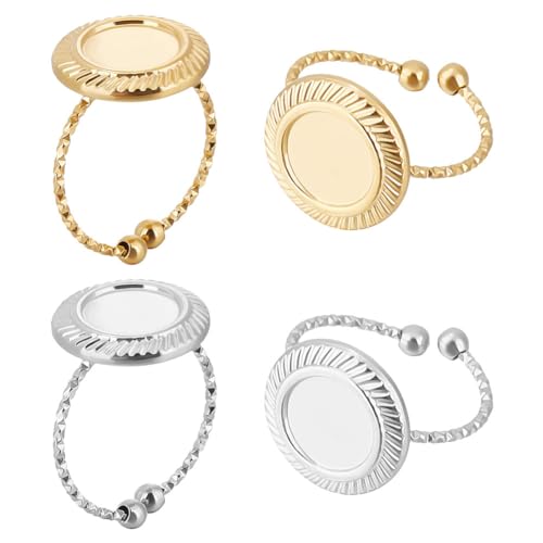 UNICRAFTALE 10 Stück 2 Farben 304 Edelstahl offene Manschettenring-Komponente DIY Blank Dome Ring Making Kit Lünette Cup Ring Einstellungen Einstellbar Flach Runde Cabochon Ring Rohlinge für von UNICRAFTALE