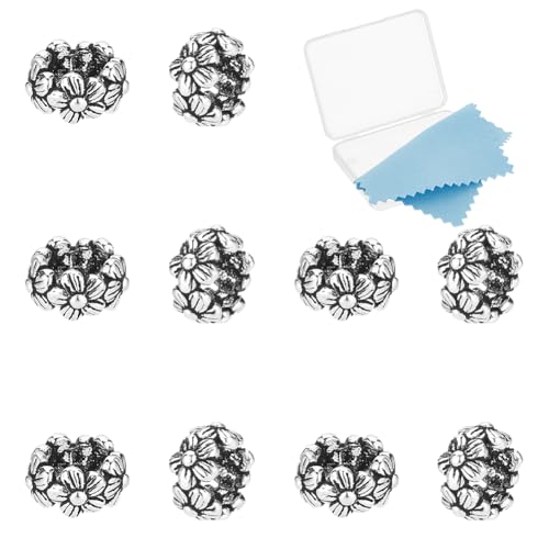 UNICRAFTALE 10 Stück 6 mm Blumen-Abstandshalter-Perlen, 925er Sterlingsilber, Abstandshalter, Antik Silber, lose Perlen, Metallperlen für DIY-Armbänder, Halsketten, Schmuckherstellung von UNICRAFTALE