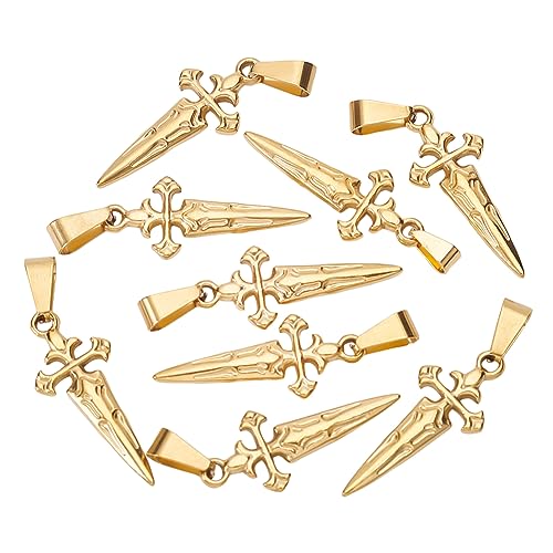 UNICRAFTALE 10 Stück Goldene Schwert Anhänger Edelstahl Dolch Charms Hypoallergen Punk Ohrring Schwert Charms Metallarmbänder Charm Für DIY Schmuckherstellung von UNICRAFTALE