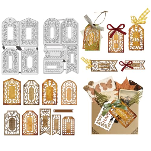 UNICRAFTALE 10 Stück Stanzschablonen aus Karbonstahl, Etikettenrahmen, Stanzformen für Papierkarten, dekorative Prägepapier-Stanzschablonen für Scrapbooking, Fotoalbum, 10 Stück von UNICRAFTALE