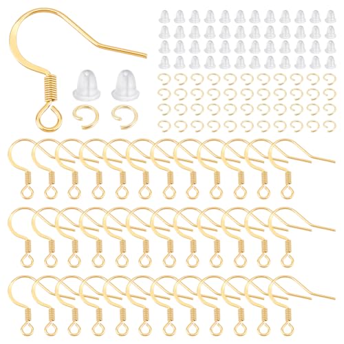 UNICRAFTALE 100 Set 18 Karat Vergoldeter Ohrringhaken Edelstahl Ohrdraht Mit 100 Stück offenen Biegeringen Und 200 Stück Ohrringverschlüssen Ohrringhaken Mit Spule Für Die DIY Herstellung Ohrringen von UNICRAFTALE