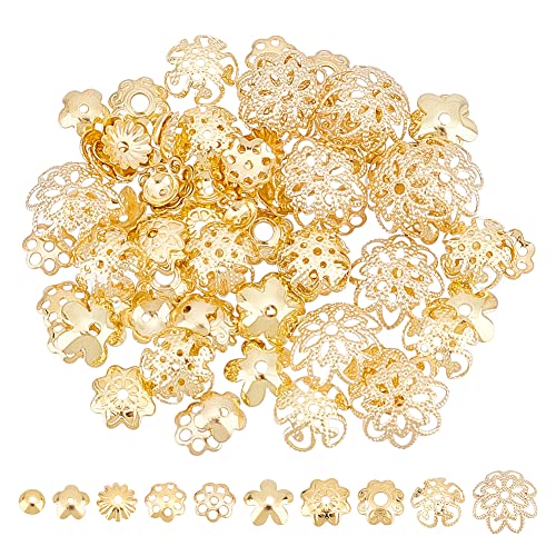 UNICRAFTALE 100 Stk 10 Stile 304 Edelstahl Perlenkappe Golden Flower Perlenkappen Metallperlen Endkappe Schmuck Perlen Zwischenperlen Basteln Zubehör Für Schmuck Halskettenherstellung von UNICRAFTALE