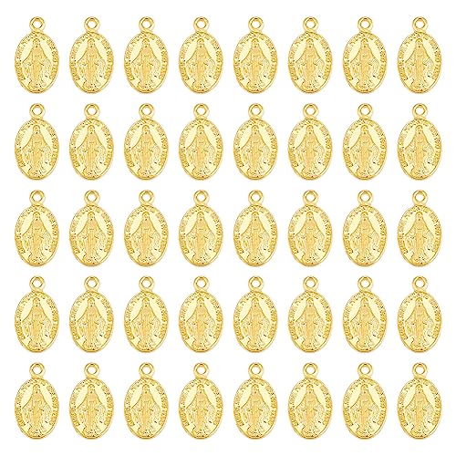 UNICRAFTALE 100 STK 17.5 mm Gold Jungfrau Maria Anhänger Legierung Oval Maria Filigrane Anhänger Flach Oval Guadalupe Medaillen Anhänger Metall Maria Weihnachten Charms Für Schmuckherstellung von UNICRAFTALE