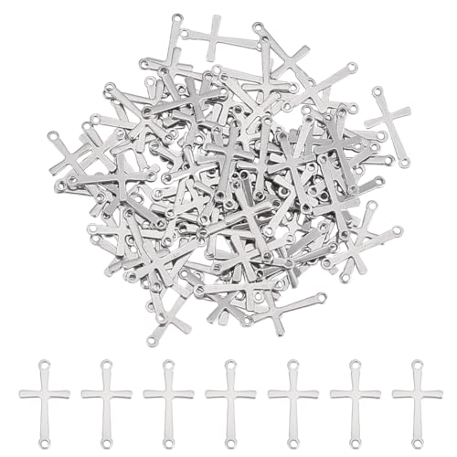 UNICRAFTALE 100 Stk 201 Edelstahl Kreuz Anhänger 1.2 mm Doppelloch Kreuz Verbinder Charms Metall Kreuz Verbindungs Anhänger Kreuz Anhänger Für DIY Ohrringe Halsketten Armbänder Schmuckherstellung von UNICRAFTALE