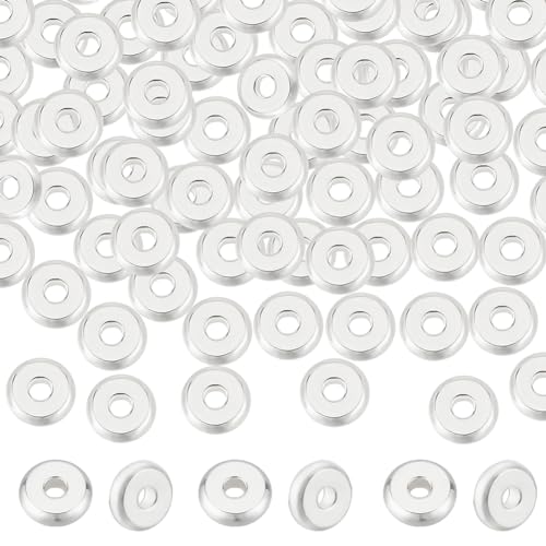 UNICRAFTALE 100 Stk 304 Edelstahl flache Runde Abstandsperlen Metall Silberne Stopper Lose Perlen Kleine Runde Flache Runde Nahtperlen Für DIY Armbänder Halsketten Schmuckherstellung 4 mm Durchmesser von UNICRAFTALE