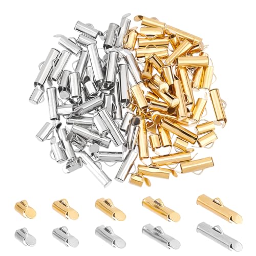 UNICRAFTALE 100 Stk 5 Größen 2 Farben Edelstahl Aufschieben Endverschlüsse Rohre Schieber Endkappen Crimp End Rohr Schieber Verschluss Für Rocailles Halskette Armband Schmuckherstellung Verschlüsse von UNICRAFTALE