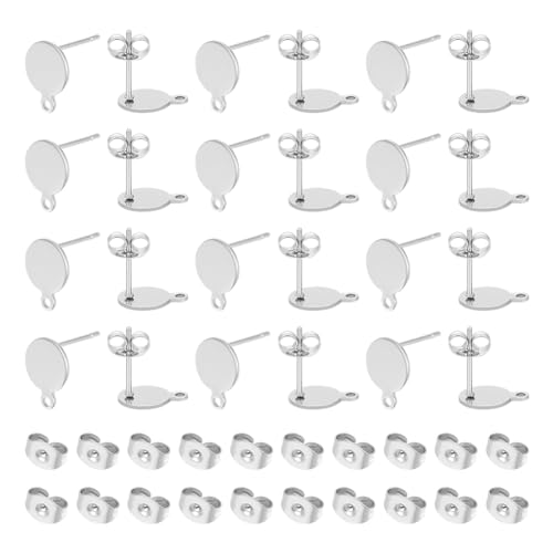 UNICRAFTALE 100 Stk Flache Runde Ohrstecker Edelstahl Ohrstecker Zubehör Rohlinge Ohrstecker Mit Schlaufen Ohrring Verschlüsse Metall Ohrring Selber Machen Zubehör Für Ohrringe Schmuckherstellung von UNICRAFTALE