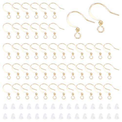UNICRAFTALE 100 Stück 18 Karat Vergoldete Ohrringhaken Ohrdraht Goldene Ohrhaken Mit Kugel Ohrdrahthaken Fischhaken Mit Ohrmuttern Flache Ohrringhaken Für Die Herstellung von DIY Ohrringschmuck von UNICRAFTALE