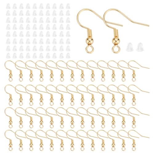 UNICRAFTALE 100 Stück 18K Vergoldete Ohrringhaken Edelstahl Ohrhaken Mit Schlaufen Ohrhaken Angelhaken Flache Ohrringhaken Mit Spule Für Die Herstellung von DIY Ohrringschmuck von UNICRAFTALE