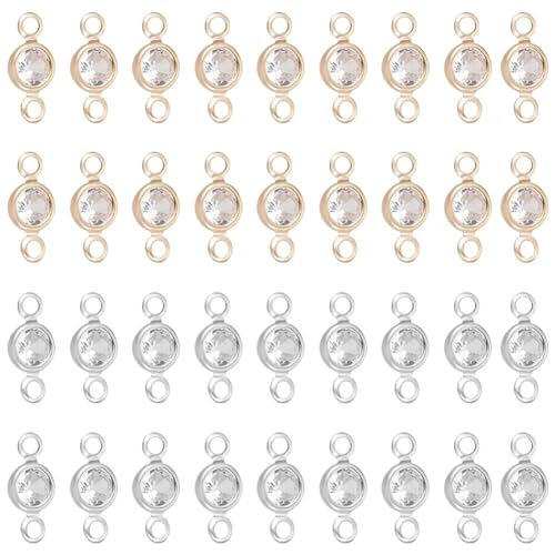 UNICRAFTALE 100 Stück 2 Farben Messing Pave Clear Cubic Zirkonia Connector Geburtsstein Charms Flache Runde Strasssteine Gemischte Farbglieder Kristall Anhänger Loch 1.4mm Für Schmuckherstellung von UNICRAFTALE