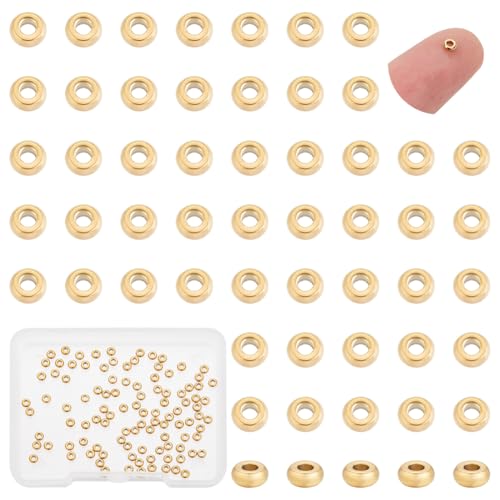 UNICRAFTALE 100 Stück 3mm Flache Runde Perlen Goldene Perlen Abstandsperlen Edelstahl Lose Perlen Rondellperlen Metall Abstandsperlen Glatte Perlen Für Die Herstellung DIY Armbändern Und Halsketten von UNICRAFTALE