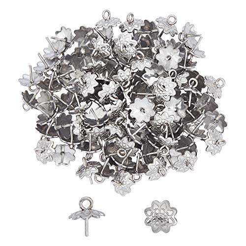 UNICRAFTALE 100 Stück Blume Edelstahl Tasse Perle Peg Bails Stift Anhänger Schraube Augenstifte Verschlüsse Haken 0.6mm Stift Augenschrauben Edelstahl Farbe von UNICRAFTALE