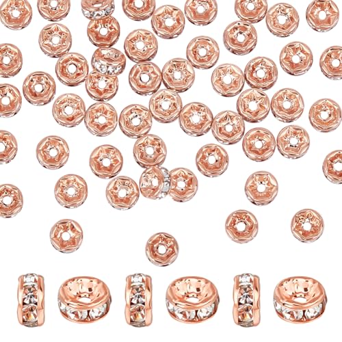 UNICRAFTALE 100 Stück Roségold Strass Abstandsperlen Messingqualität Flache Runde Perlen Kristall Strasssteine Gerader Flansch Scheibenperlen Runde Lose Perlen Für Die Schmuckherstellung 5 mm von UNICRAFTALE