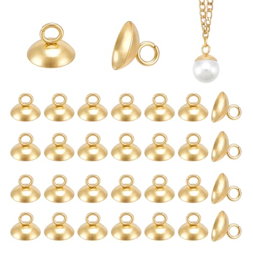 UNICRAFTALE 100 Stück echte 18 Karat vergoldete Perlenkappen-Ösen, Edelstahl, 9,6 mm lang, baumelnde Charm-Perlen-Öse, runde Perlen-Bail-Pin für Ohrringe, Halsketten, Zubehör von UNICRAFTALE