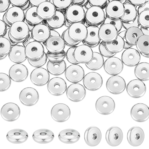 UNICRAFTALE 100St 8mm Edelstahl Perlen Flache Runde Perlen für Armbänder Abstandsperlen Metall Zwischenperlen Metall Perlen zum Auffädeln Schmuckperlen Für Halskette Armband Ohrring Herstellung DIY von UNICRAFTALE
