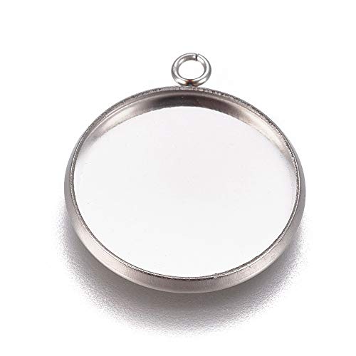 UNICRAFTALE 100St. 16mm 304 Edelstahl Anhänger Cabochon Einstellungen Flache Runde Glatte Lünette Cups 1.8mm Kleine Loch Charms Für Die Schmuckherstellung 20.5x17.5x2mm von UNICRAFTALE