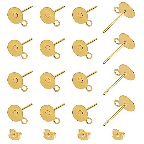 UNICRAFTALE 100Stk 6mm Goldener Flacher Runder Ohrstecker Ohrringpfosten 304 Edelstahl Flache Pad Ohrstecker Rohlinge Mit Schlaufen Und Ohrmuttern Ohrring Zubehör Für Herstellung DIY Ohrringen von UNICRAFTALE