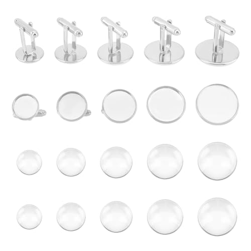 UNICRAFTALE 10Sets 5 Größen Messing Manschettenknopf Cabochon Manschettenknopf Zubehör Silberne Flache Runde Manschettenknopf Cabochons Tablett Lünette Manschettenknopf Rohlinge Für Bekleidungszubehör von UNICRAFTALE