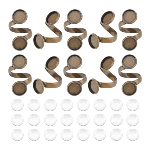 UNICRAFTALE 10Stk Blanko Ring Basis Herstellungs Messing Lünetten Manschetten Fingerring Doppelter Flacher Runde Mit 30 STK Glas Cabochons Antik Bronze DIY Kuppel Ring Lünetten Für Schmuckherstellung UNICRAFTALE 10Stk Blanko Ring Basis Herstellungs Messing Lünetten Manschetten Fingerring Doppelter Flacher Runde Mit 30 STK Glas Cabochons Antik Bronze DIY Kuppel Ring Lünetten Für Schmuckherstellung von UNICRAFTALE
