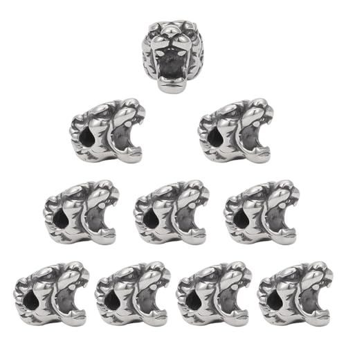 UNICRAFTALE 10Stk Tigerkopf Zwischenperlen 304 Edelstahl Perlen Antik Silber Perlen Metall Abstandsperlen Tigerkopf Distanzperlen Für DIY Armbänder Halsketten Schmuckherstellung 11mm, Loch 2mm von UNICRAFTALE