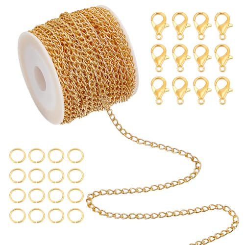 UNICRAFTALE 10m Lange Ketten Zur Schmuckherstellung Goldketten Kabelgliederketten Mit Biegeringen Und Karabinerverschlüssen Ketten Set Zur Herstellung von Armbändern Und Halsketten Für Schmuckzubehör von UNICRAFTALE