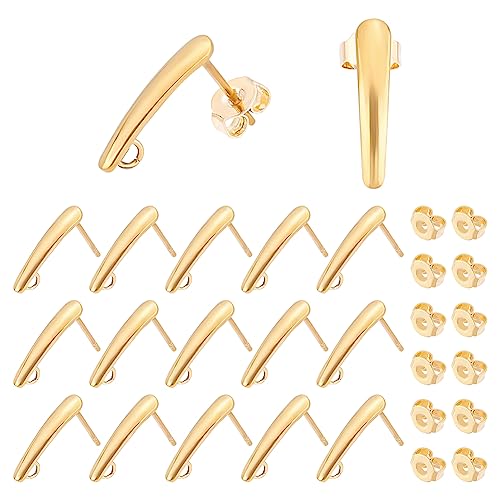 UNICRAFTALE 20stk 304 Edelstahl Ohrstecker Hypoallergener Ohrring Zubehör Goldene Ohrstecker Komponenten Ohrringpfosten Ohrringe Basteln Für Ohrringe Schmuckherstellung 15x3x1 mm, Loch 2 mm von UNICRAFTALE