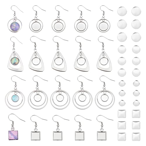 UNICRAFTALE 12Paar 4 Stile Glas Cabochon Rohling Ohrringe 304 Edelstahl Ohrring DIY Zubehör Lünetten Ohrringe Dreieck Ohrring Haken Quadrat Cabochon Tabletts Ohrhaken Zubehör Für Schmuckherstellung von UNICRAFTALE