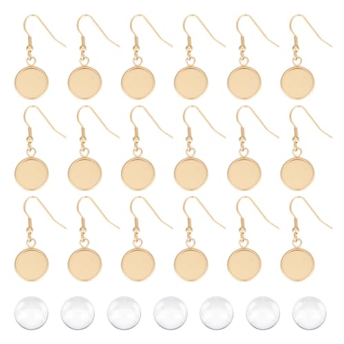 UNICRAFTALE 12 Paar DIY Blanko-Ohrringherstellungssets – 12 mm Tablett, Edelstahl, baumelnde Lünette mit Haken, goldfarben, Glas-Cabochons für Schmuckherstellung von UNICRAFTALE