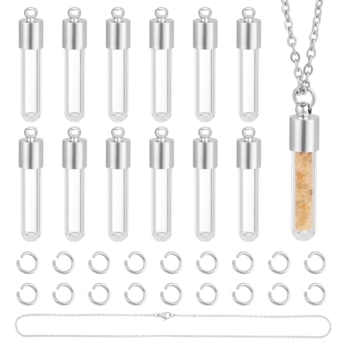 UNICRAFTALE 12 Set Glasfläschchen Anhänger Röhren Halskettenanhänger Leere Durchsichtige Fläschchen Halskette Mit offenen Biegeringen Glasflaschen Anhänger Schmuckherstellung Gedenk Und Aschebehälter von UNICRAFTALE