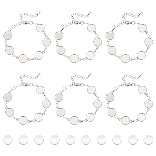 UNICRAFTALE 12 Sets 17cm Armbänder Making Kit 304 Edelstahl Armbänder Lünette Cabochon Armband Metall Schmuck Verbindungsarmband mit Klarglas Cabochons für Armbandherstellung von UNICRAFTALE