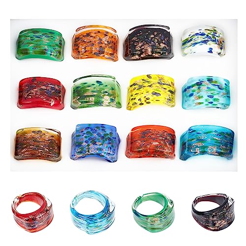 UNICRAFTALE 12 STK Bunte Glasringe 17~19mm Innen Handgefertigt Sand Lampwork Breiter Bandring Kuppel Knuckle Finger Ring Retro Glas Gemischte Transparent Vintage Schmuck Party Geschenk UNICRAFTALE 12 STK Bunte Glasringe 17~19mm Innen Handgefertigt Sand Lampwork Breiter Bandring Kuppel Knuckle Finger Ring Retro Glas Gemischte Transparent Vintage Schmuck Party Geschenk von UNICRAFTALE
