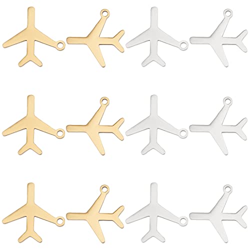 UNICRAFTALE 12 Stück 2 Farben Passagierflugzeug Anhänger Charms Edelstahl Anhänger Kleines Metall Flugzeug Anhänger Fahrzeug Charms Loch 1.4mm Für Halskette Armband Schmuckherstellung von UNICRAFTALE