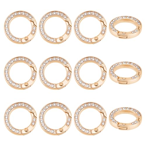UNICRAFTALE 12 Stück Metall Strass Feder O Ringe Legierungs Federtorring Mit Strassringen Runder Schlüsselanhänger Schnalle Torringe 25 mm Hellgoldene Clip Schnappfeder Für Die Schmuckherstellung von UNICRAFTALE