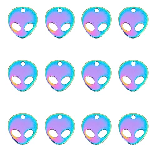 UNICRAFTALE 12 Stück Regenbogen Alien Charms Edelstahl Alien Kopf Anhänger Fliegendes Alien UFO Metall Charms Schmuck Anhänger Für Ohrringe Armbänder Halskette Schmuckherstellung von UNICRAFTALE