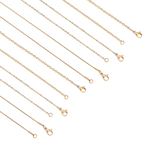 UNICRAFTALE 12 Stück Vakuumbeschichtung Edelstahl Golden Chain Kits Metal Link Enthält 8 Stück 50/60.5cm Kabelketten Und 4 Stück 45cm Schlangenkette Mit Hummerklauenverschlüssen Für Halskette von UNICRAFTALE