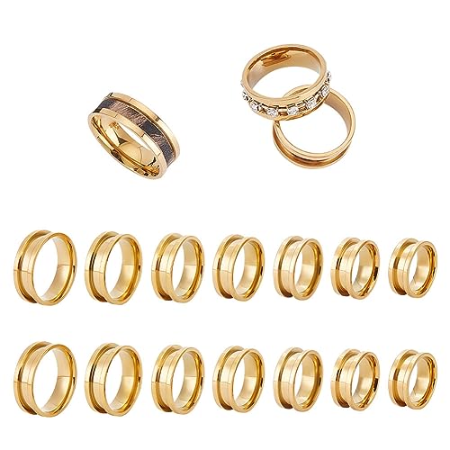UNICRAFTALE 14 Stück 7 Größen Rohling Ring Titanstahl Gerillten Fingerringen Golden Kern Rohling Fingerring Inlay Ring Für Harz Leere Unisex Ringe Für Die DIY Schmuckherstellung von UNICRAFTALE